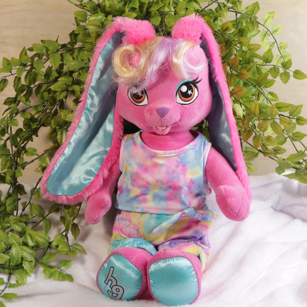 Build-A-Bear Honey Girls Risa Pink Bunny Plush with Tie Dye Outfit 18 Inch